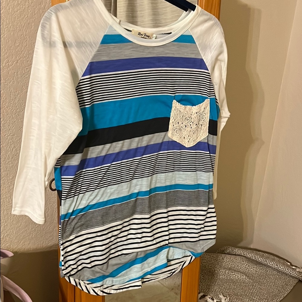 PatPat Blue and White Long Sleeve Raglan Tee